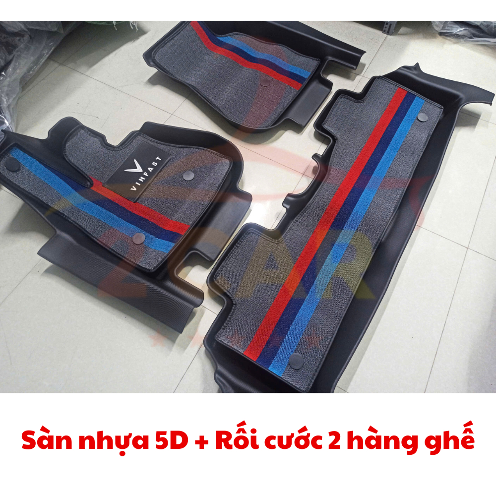 Thảm lót sàn NHỰA 5D xe Vinfast VF6 - Mẫu TRÀN VIỀN- Nhựa TPE nguyên sinh đúc nguyên khối - 3 tấm/bộ - 2CAR