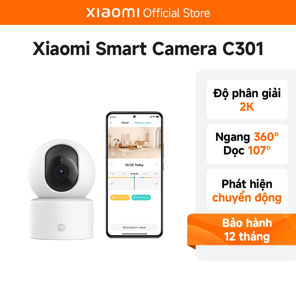 Ảnh Camera Giám sát Xiaomi Smart C301 2K, AI phát hiện con người, Bản quốc tế - Hàng Chính Hãng 1