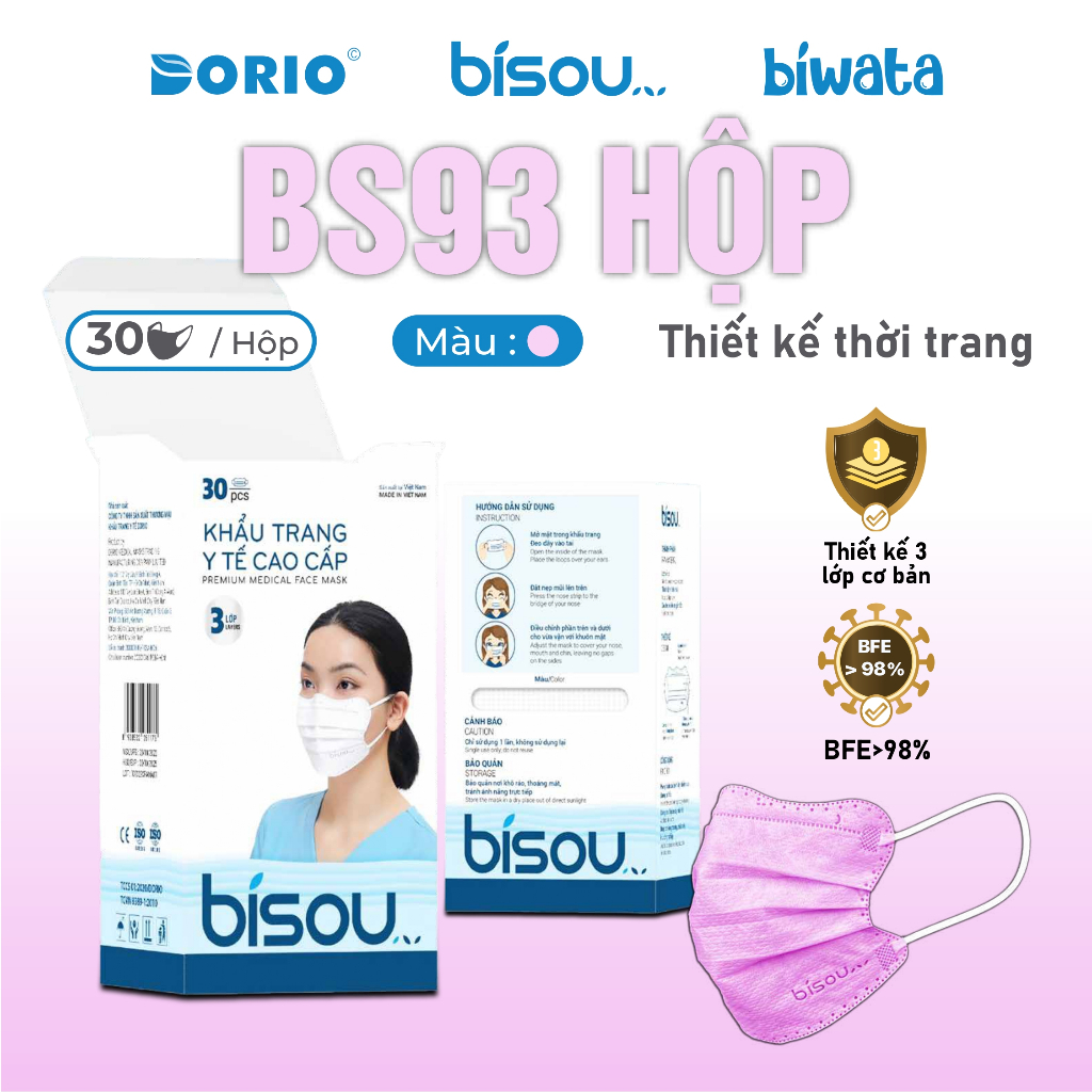 Hộp 30 cái khẩu trang cao cấp BS93 hiệu BISOU