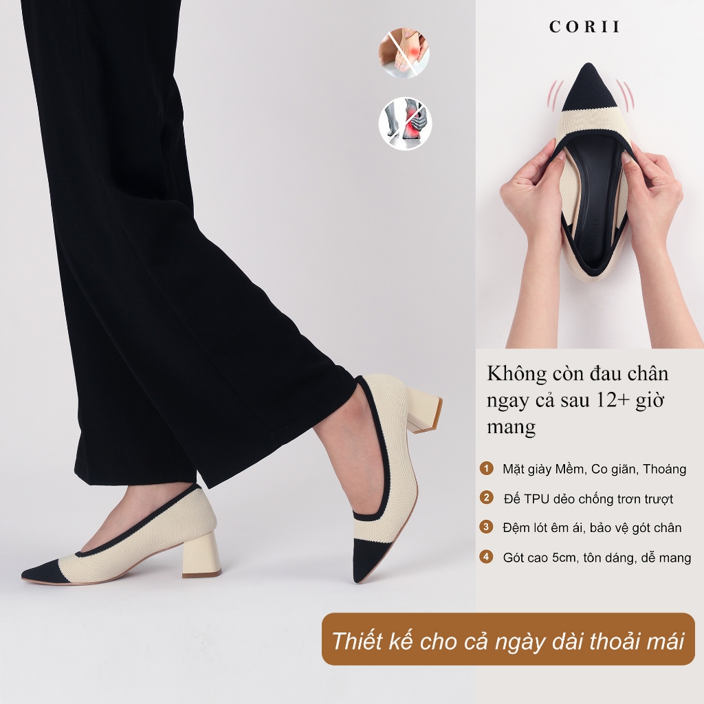 CORII - Giày Bít Cao Gót Mũi Nhọn The Rosa Thời Trang và Thoải Mái Nhất - CR4RSS5 Trắng & Đen