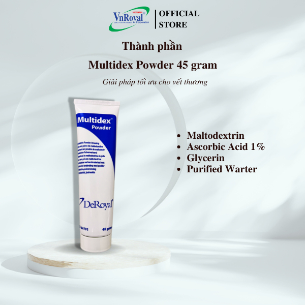 Multidex Bột 45 gram xử lí phục hồi vết thương bỏng lở loét tì đè biến chứng đái tháo đường cắt bỏ chi