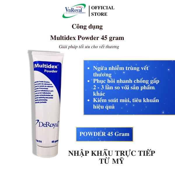 Multidex Bột 45 gram xử lí phục hồi vết thương bỏng lở loét tì đè biến chứng đái tháo đường cắt bỏ chi