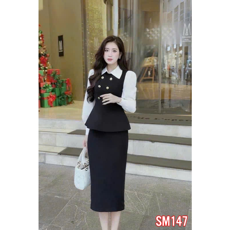 Set sơ mi chân váy thanh lịch công sở, dự tiệc áo sơ mi dài tay Sobin ...