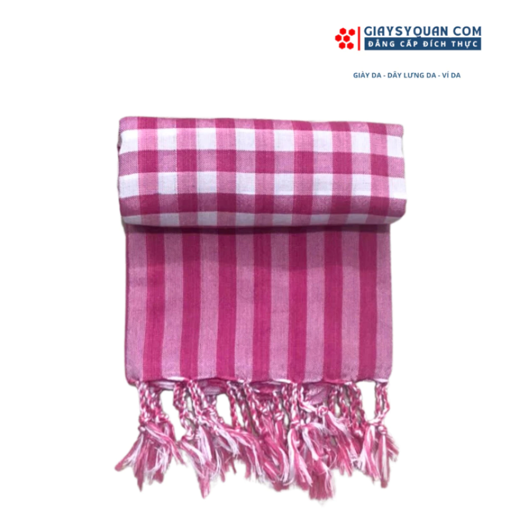Khăn Rằn Nam Bộ Loại Tốt, Màu Hồng - Trắng Khổ Lớn 160X60 cm