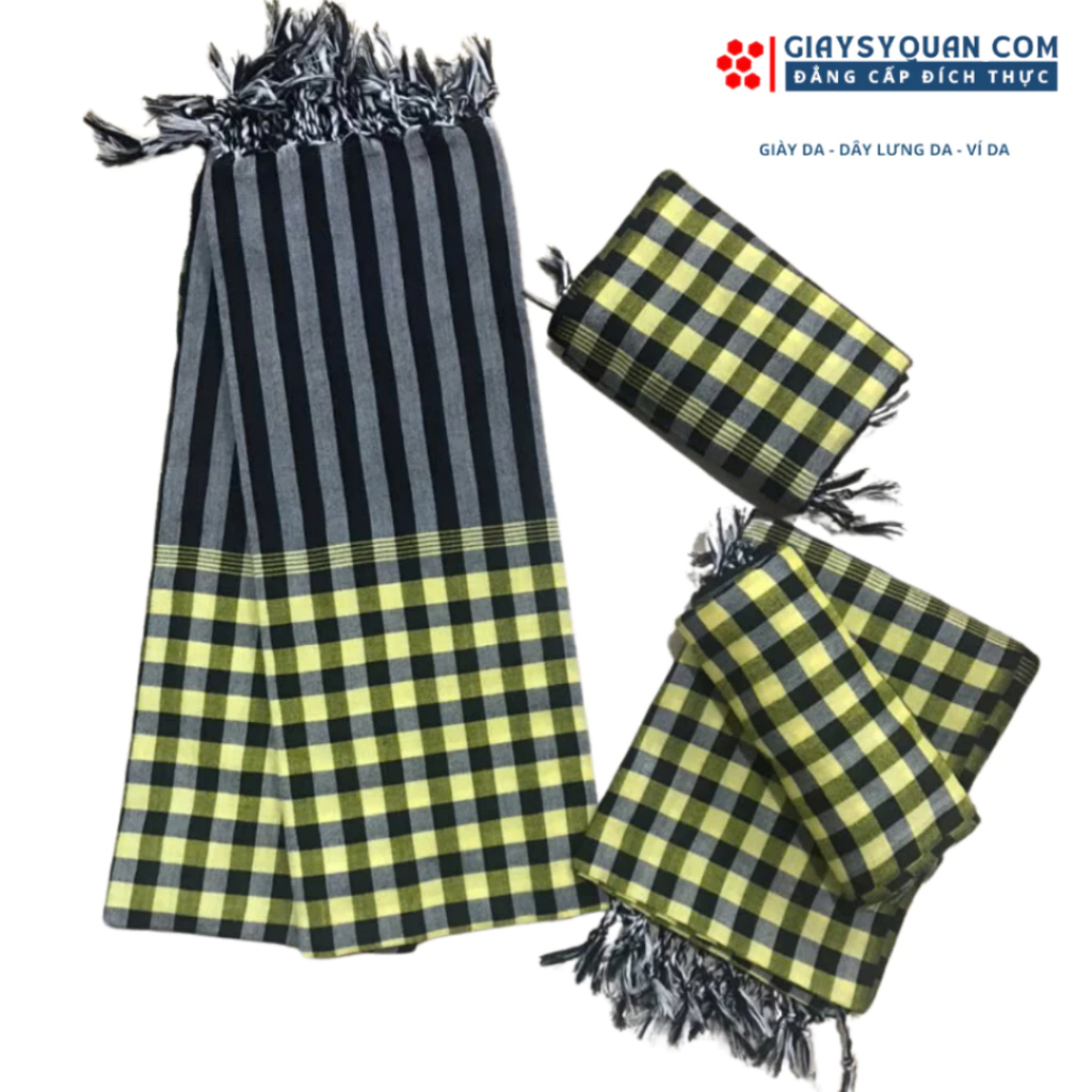 Khăn Rằn Nam Bộ Loại Tốt, Màu Vàng - Đen Khổ Lớn 160X60 cm