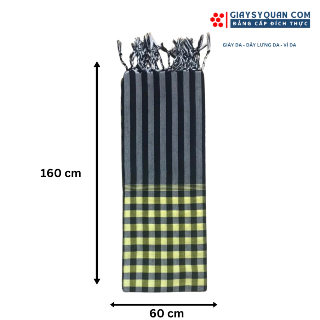 Khăn Rằn Nam Bộ Loại Tốt, Màu Vàng - Đen Khổ Lớn 160X60 cm