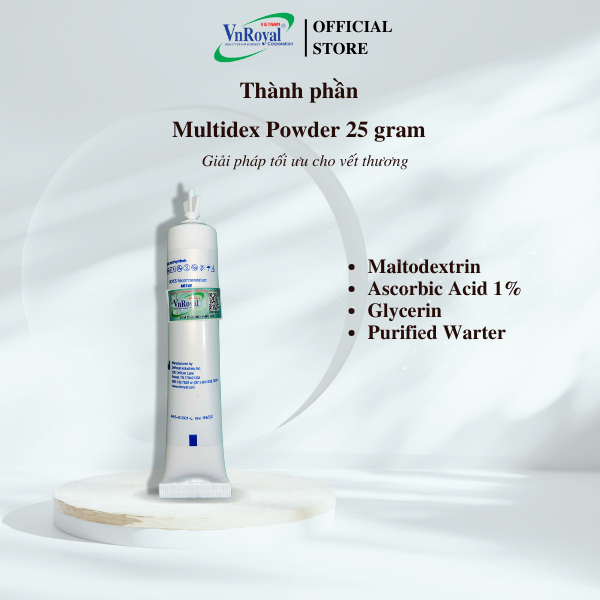 Multidex Bột 25 gram xử lí phục hồi vết thương bỏng lở loét tì đè biến chứng đái tháo đường cắt bỏ chi