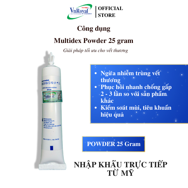 Multidex Bột 25 gram xử lí phục hồi vết thương bỏng lở loét tì đè biến chứng đái tháo đường cắt bỏ chi