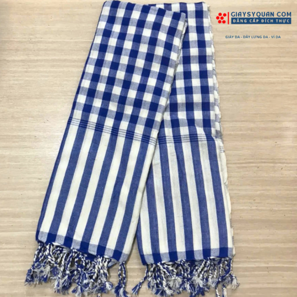 Khăn Rằn Cao Cấp Màu Xanh Dương - Trắng Chất Liệu 100% Cotton Mềm Mại