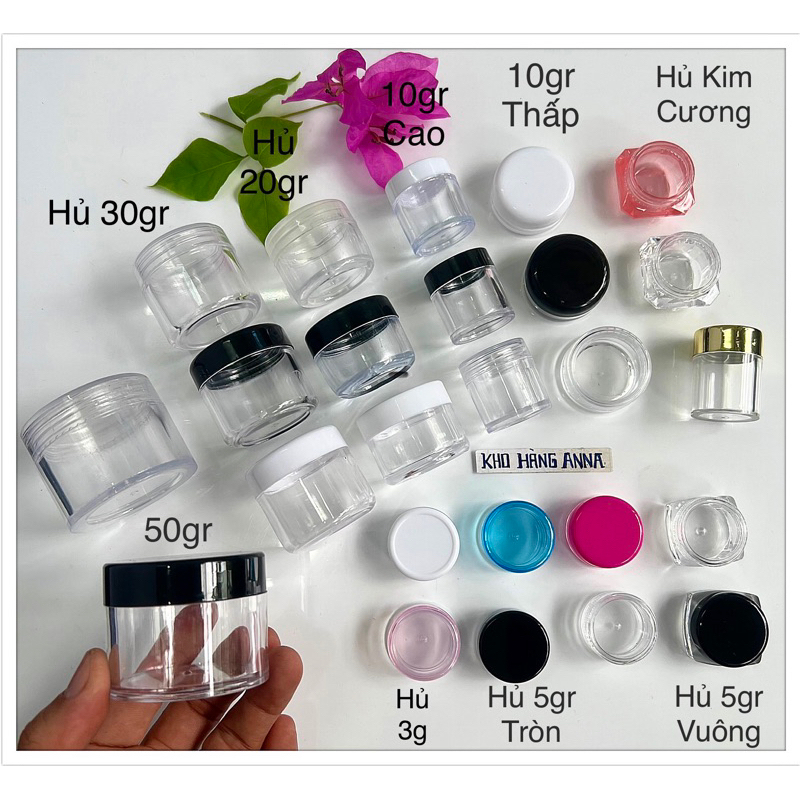(SET 5 / SET 10 )HỦ NHỰA TRONG SUỐT nắp Đen Trắng Hồng – Hủ nhỏ 3g 5g 10g 20g 30g 50g- Lọ hủ kiếng thuỷ tinh đựng kem
