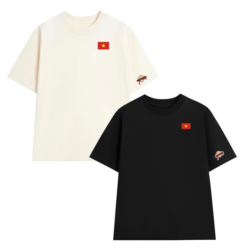 Áo thun unisex in hình Cờ Việt Nam ngực trái Nón lá tay Áo phông yêu nước chất Cotton mềm mịn co dãn 2 chiều TA053