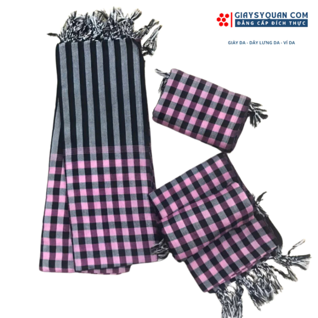 Khăn Rằn Nam Bộ Loại Tốt, Màu Hồng - Đen Khổ Lớn 160X60 cm