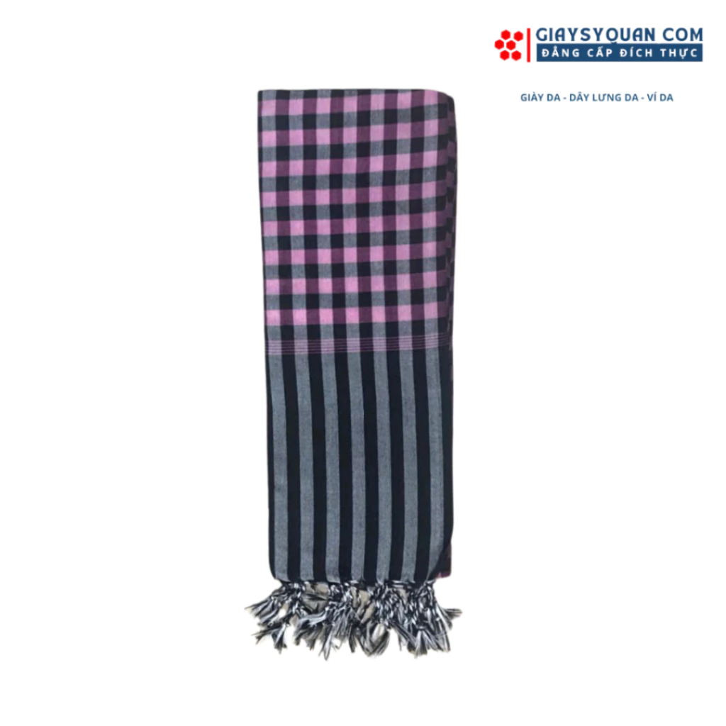 Khăn Rằn Nam Bộ Loại Tốt, Màu Hồng - Đen Khổ Lớn 160X60 cm