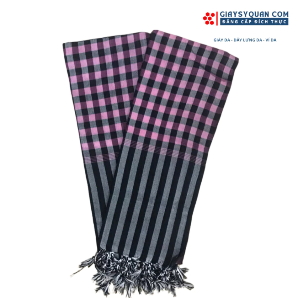 Khăn Rằn Nam Bộ Loại Tốt, Màu Hồng - Đen Khổ Lớn 160X60 cm