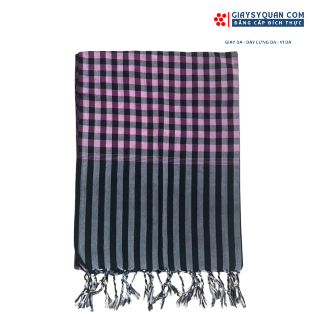 Khăn Rằn Nam Bộ Loại Tốt, Màu Hồng - Đen Khổ Lớn 160X60 cm