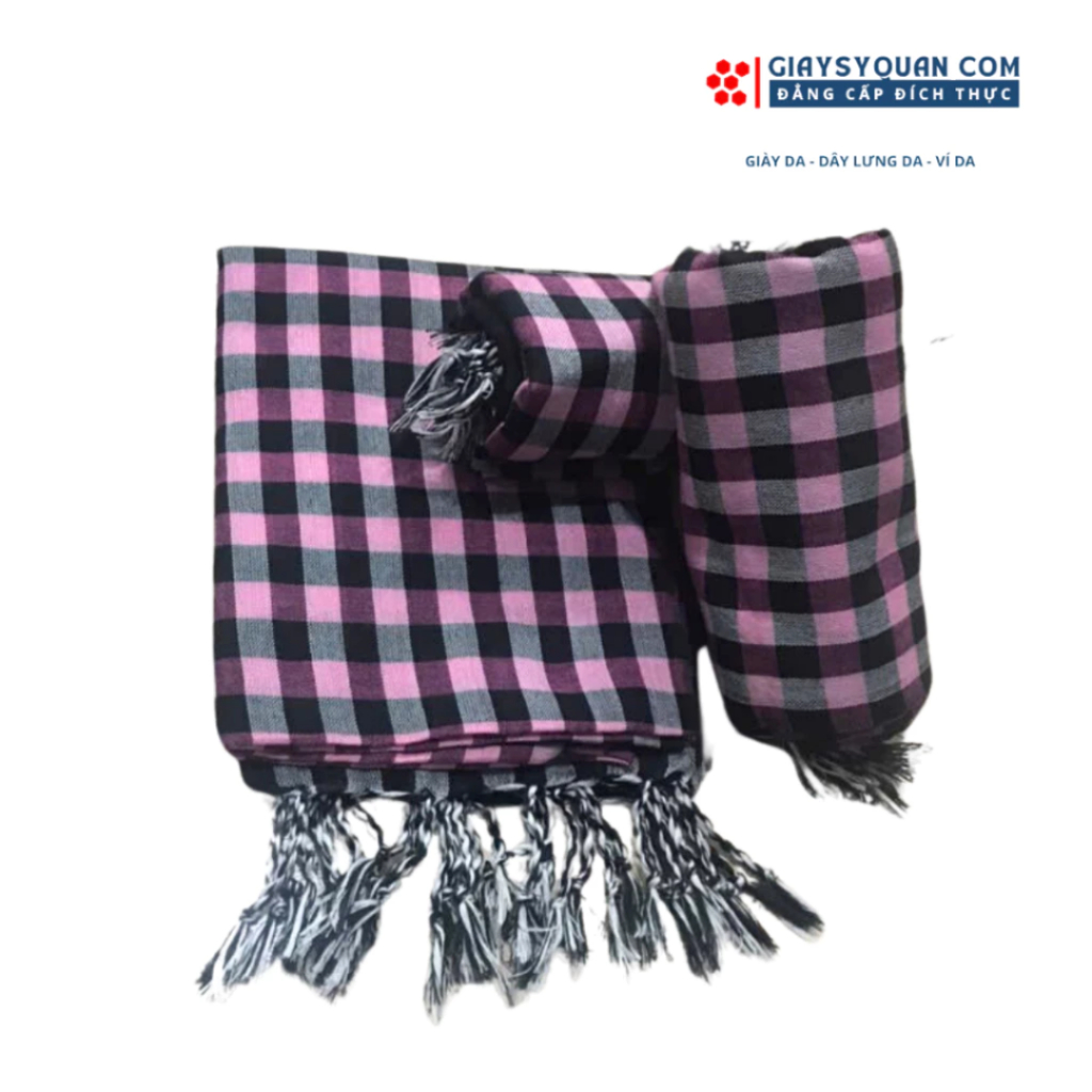 Khăn Rằn Nam Bộ Loại Tốt, Màu Hồng - Đen Khổ Lớn 160X60 cm