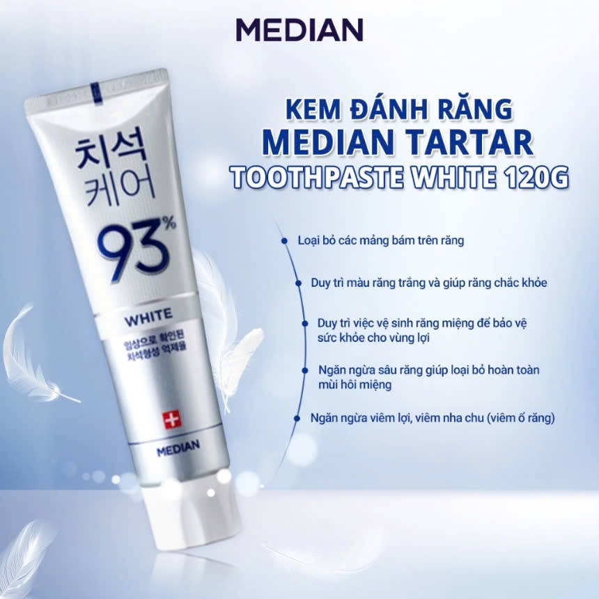 Kem Đánh Răng Median IQ 93% Tartar White Toothpaste 120g Giúp Răng Trắng Sáng Hơi Thở Tươi Mát LT KOVITEC