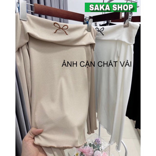 Áo thun nữ tay dài trễ vai thêu nơ dễ thương MiDoRi