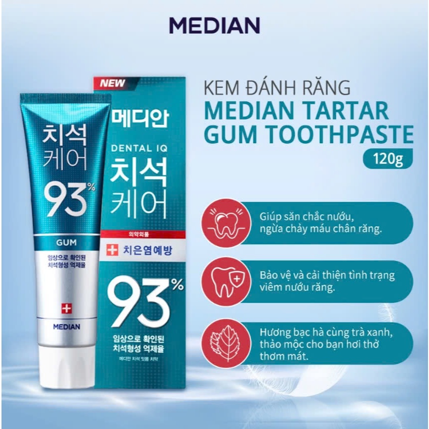 Kem Đánh Răng Median IQ 93% Tartar Gum Toothpaste 120g Ngăn Ngừa Viêm Nướu, Dùng Cho Người Sâu Răng