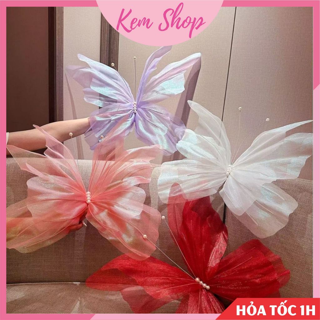 Bướm voan lụa khổng lồ nhân tạo, hoa voan lụa trang trí decor sự kiện - Kem Shop K56