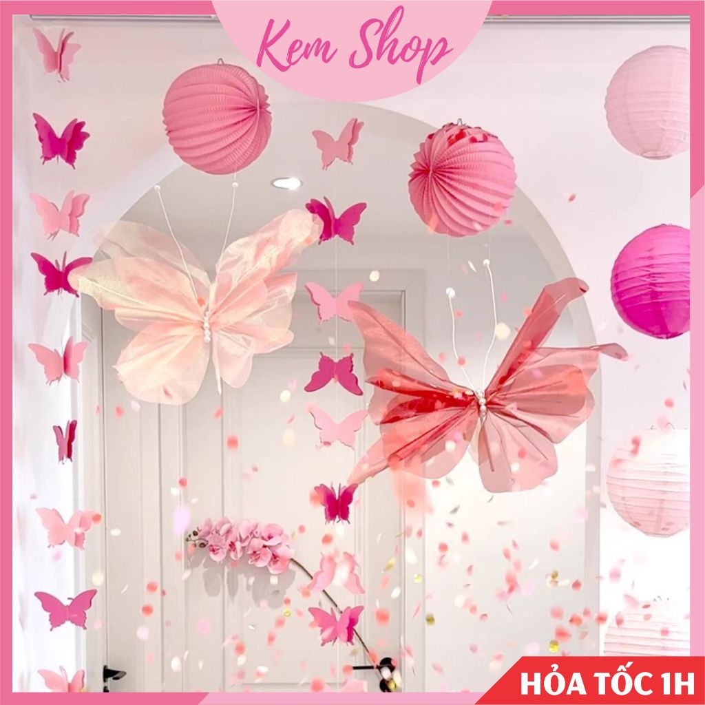 Bướm voan lụa khổng lồ nhân tạo, hoa voan lụa trang trí decor sự kiện - Kem Shop K56