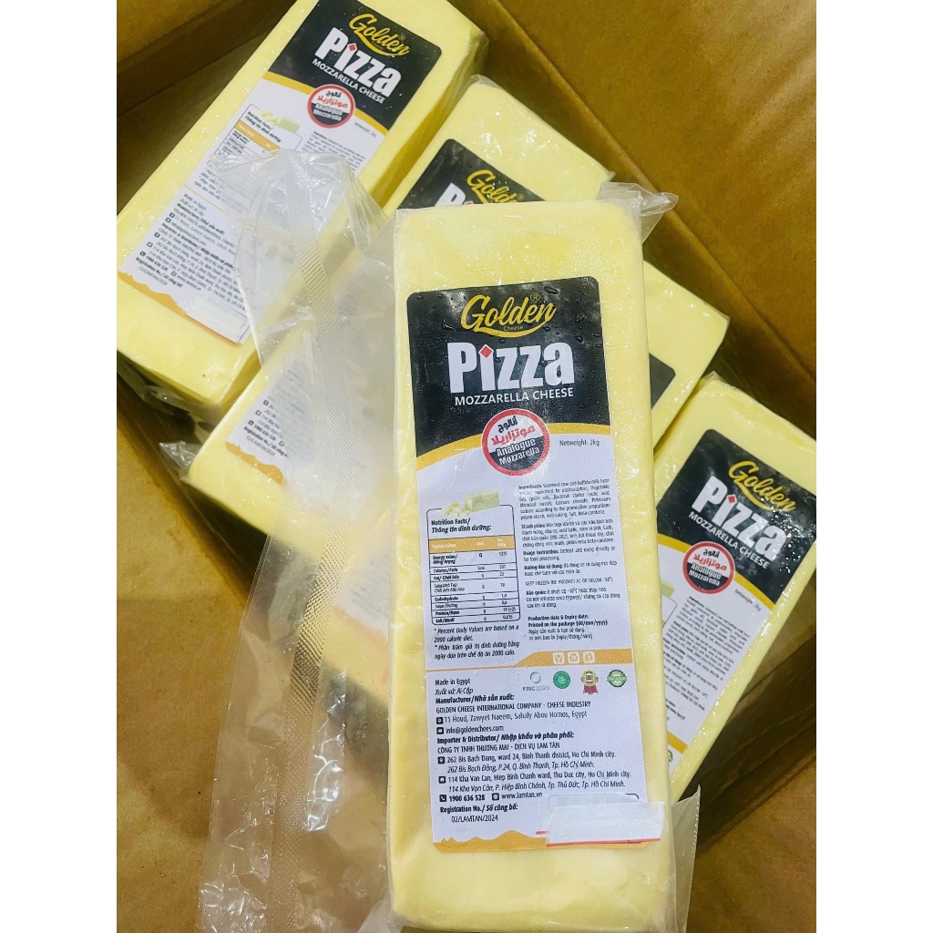 (SHIP TOÀN QUỐC) Khối 2kg Phô mai kéo sợi mozzarella GOLDEN CHEESE có 1 đá gel và 1 thùng xốp