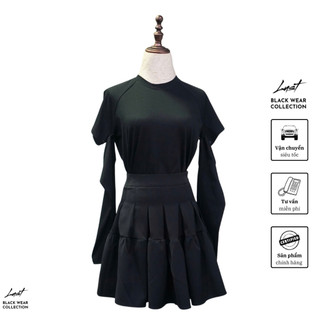 Set áo dài tay cut out kèm chân váy xếp ly xòe LUST chất liệu dày dặn ĐT195