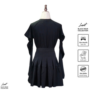 Set áo dài tay cut out kèm chân váy xếp ly xòe LUST chất liệu dày dặn ĐT195