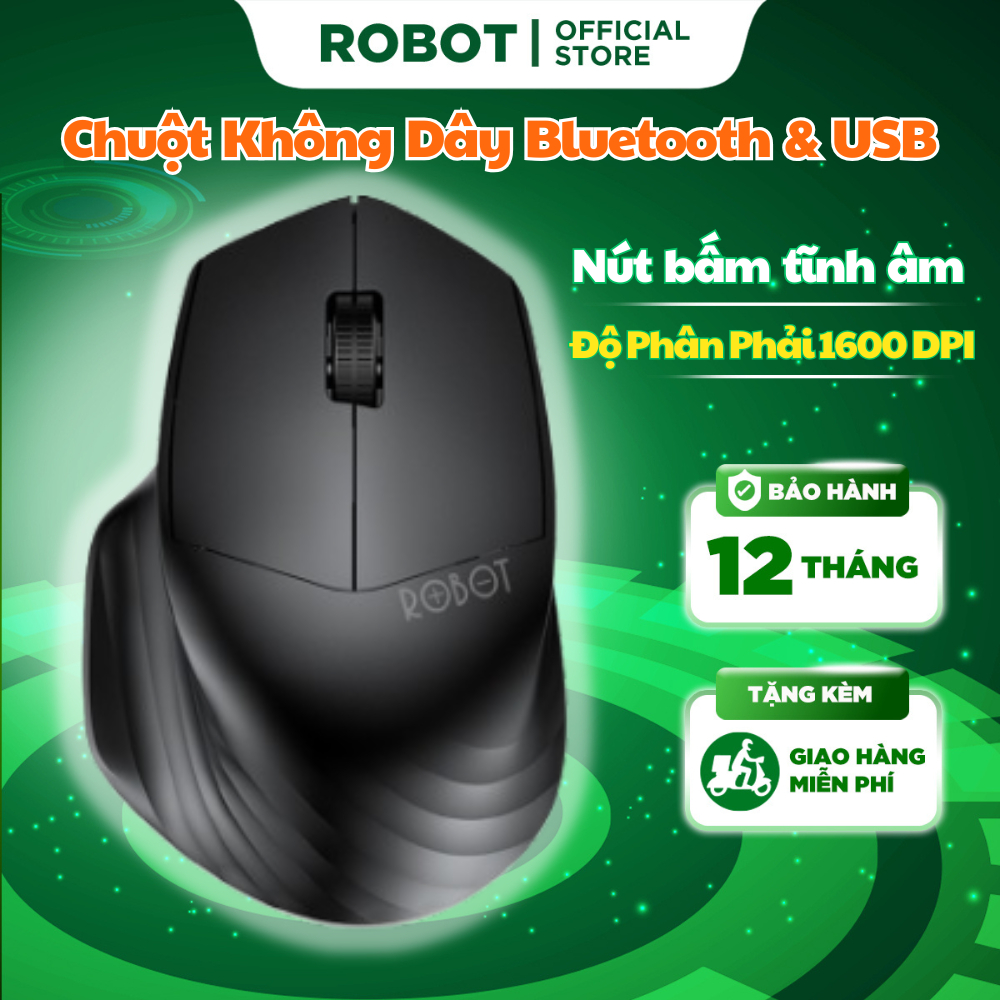Ảnh Chuột Không Dây Bluetooth & USB Nano 2.4 GHz  ROBOT M350 Tĩnh Âm  - Độ Phân Phải 1600 DPI 1