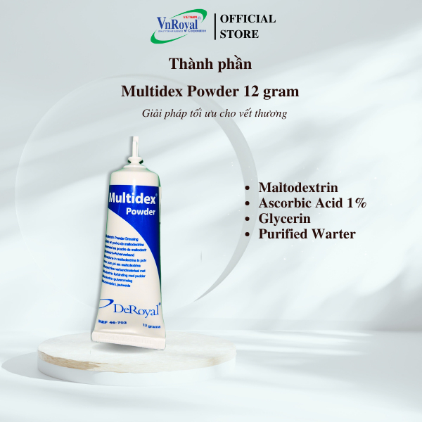 Multidex Bột 12 gram xử lí phục hồi vết thương bỏng lở loét tì đè biến chứng đái tháo đường cắt bỏ chi