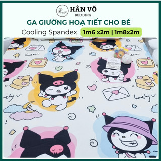 Ga giường Lụa Thun Lạnh Spandex Hân Võ 1m6 1m8 họa tiết dễ thương mát mịn, drap ga bo thun 1m6x2m 1m8x2m