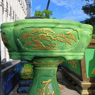 Khuôn chậu cảnh bể khánh dài 60 rộng 46 cao 20  – Hoa văn Tùng, Hươu, Chim công, Hoa cúc chất liệu nhựa abs