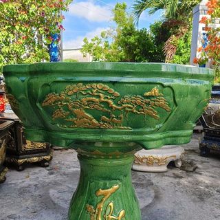 Khuôn chậu cảnh bể khánh dài 60 rộng 46 cao 20  – Hoa văn Tùng, Hươu, Chim công, Hoa cúc chất liệu nhựa abs