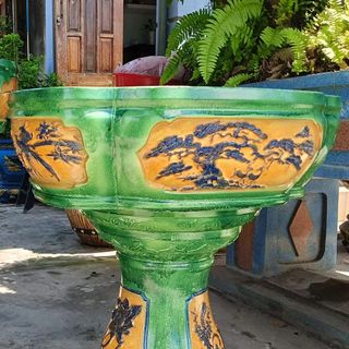 Khuôn chậu cảnh bể khánh dài 60 rộng 46 cao 20  – Hoa văn Tùng, Hươu, Chim công, Hoa cúc chất liệu nhựa abs