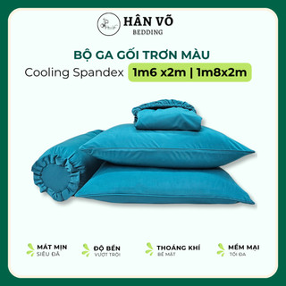 Bộ ga giường gối Lụa Thun Lạnh Spandex 1m6 1m8 trơn màu Hân Võ Bedding mát mịn, drap ga nệm gối bo thun