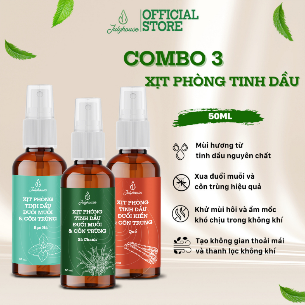 Ảnh Bình xịt phòng tinh dầu sả chanh, bạc hà, quế JULYHOUSE 50ml khử mùi hiệu quả (mùi tự chọn) 1