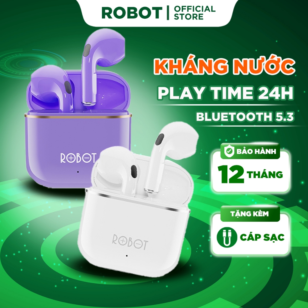 Ảnh Tai Nghe Bluetooth 5.3 ROBOT Airbuds T50S Semi InEar Kháng Nước IPX4 Âm Thanh Rõ Nét, Playtime 24h 1