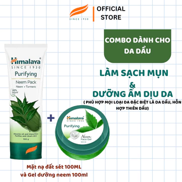 SET Mặt nạ đất sét Himalaya Neem Face Pack 100ml và Gel dưỡng ẩm Neem Face Gel 100ml