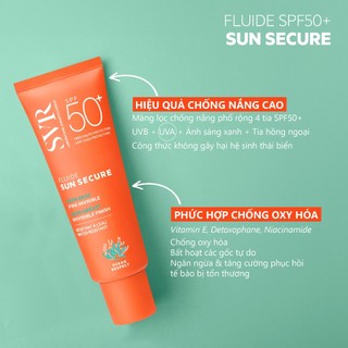 Kem chống nắng dạng lỏng trong suốt, không gây bóng nhờn SVR Sun Secure Fluide SPF50+ 50ml