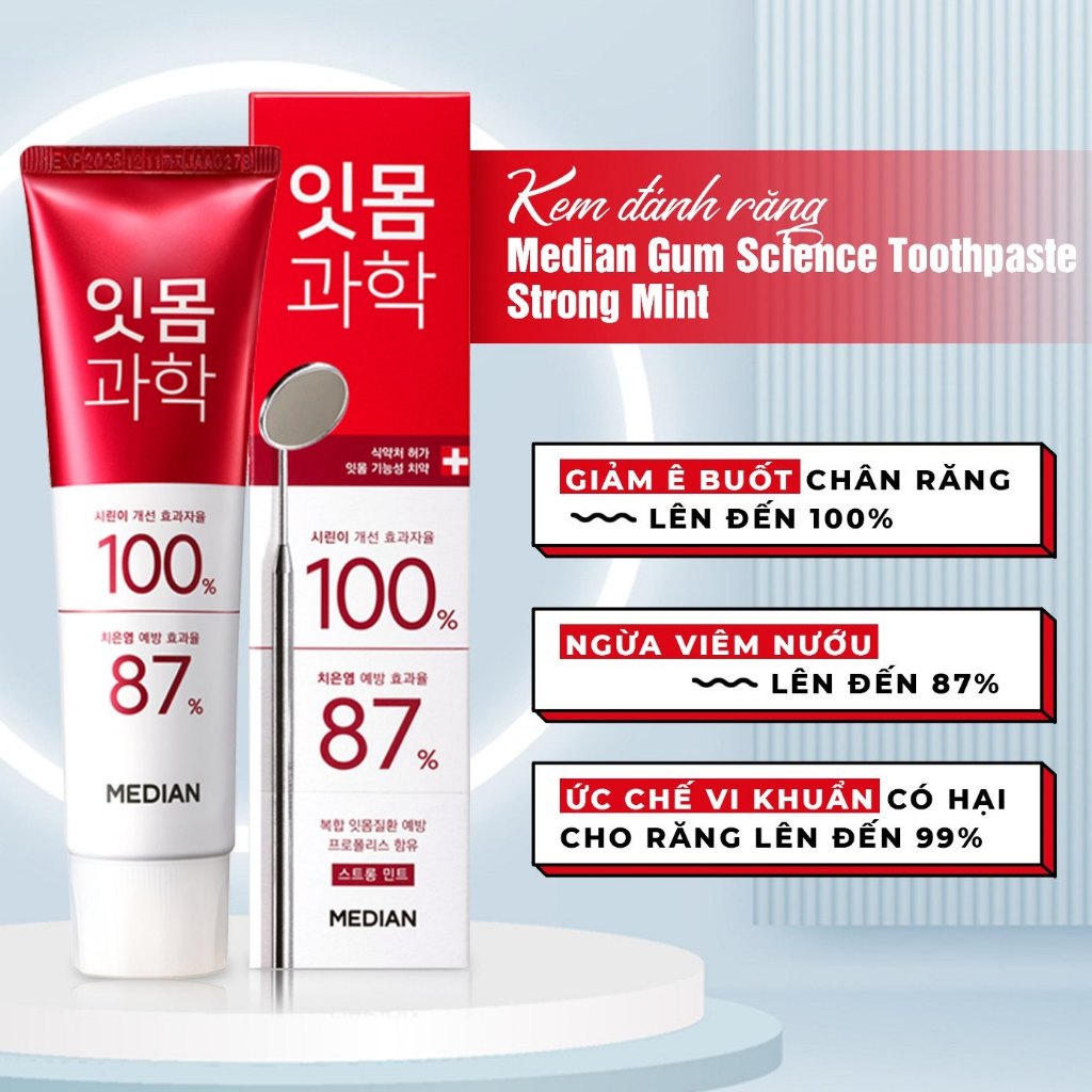 Kem Đánh Răng Median 100% Gum Science Toothpaste Strong Mint Cho Răng Nhạy Cảm Sâu Răng 120g