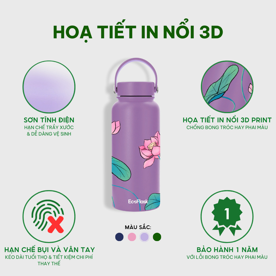 Ảnh Bình giữ nhiệt EcoFlask 1000ml/550ml thiết kế Nụ Xuân cao cấp chính hãng, inox 304, bảo hành 3 năm 4
