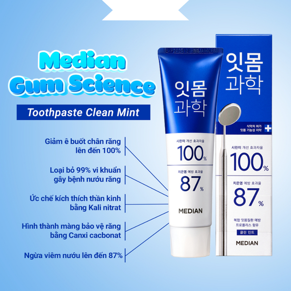 Kem Đánh Răng Median 100% Gum Science Toothpaste Làm Trắng Răng, Giảm Ê Buốt, Thơm Miệng 120G