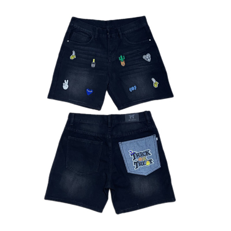Quần Short Jeans Nam Thêu Sticker Form Rộng Trên Gối Denim Cao Cấp Unisex TMT.STU | TMTD38
