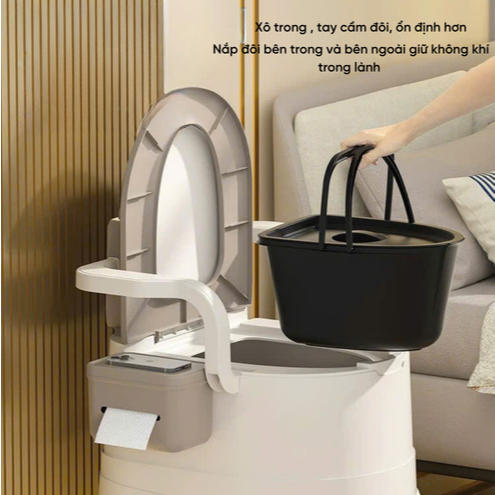 Bồn cầu di động chất liệu PVC phù hợp cho người già , phụ nữ mang thai , bồn vệ sinh có tay vịn, tựa lưng