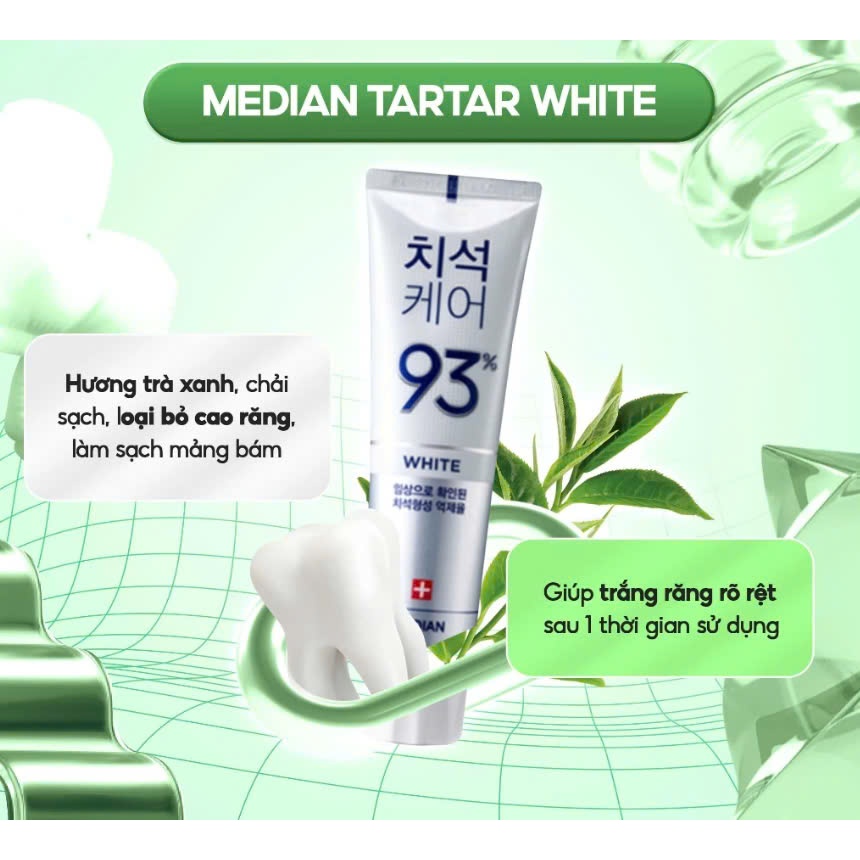Kem Đánh Răng Median IQ 93% Tartar White Toothpaste 120g Giúp Răng Trắng Sáng Hơi Thở Tươi Mát LT KOVITEC