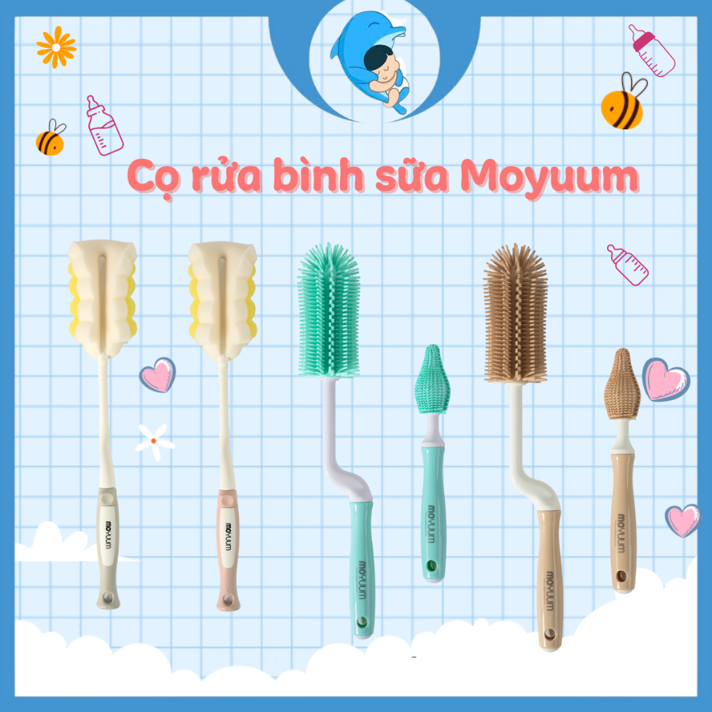 Bộ cọ rửa bình sữa sillicone và mút xốp Moyuum sử dụng dễ dàng, làm ...