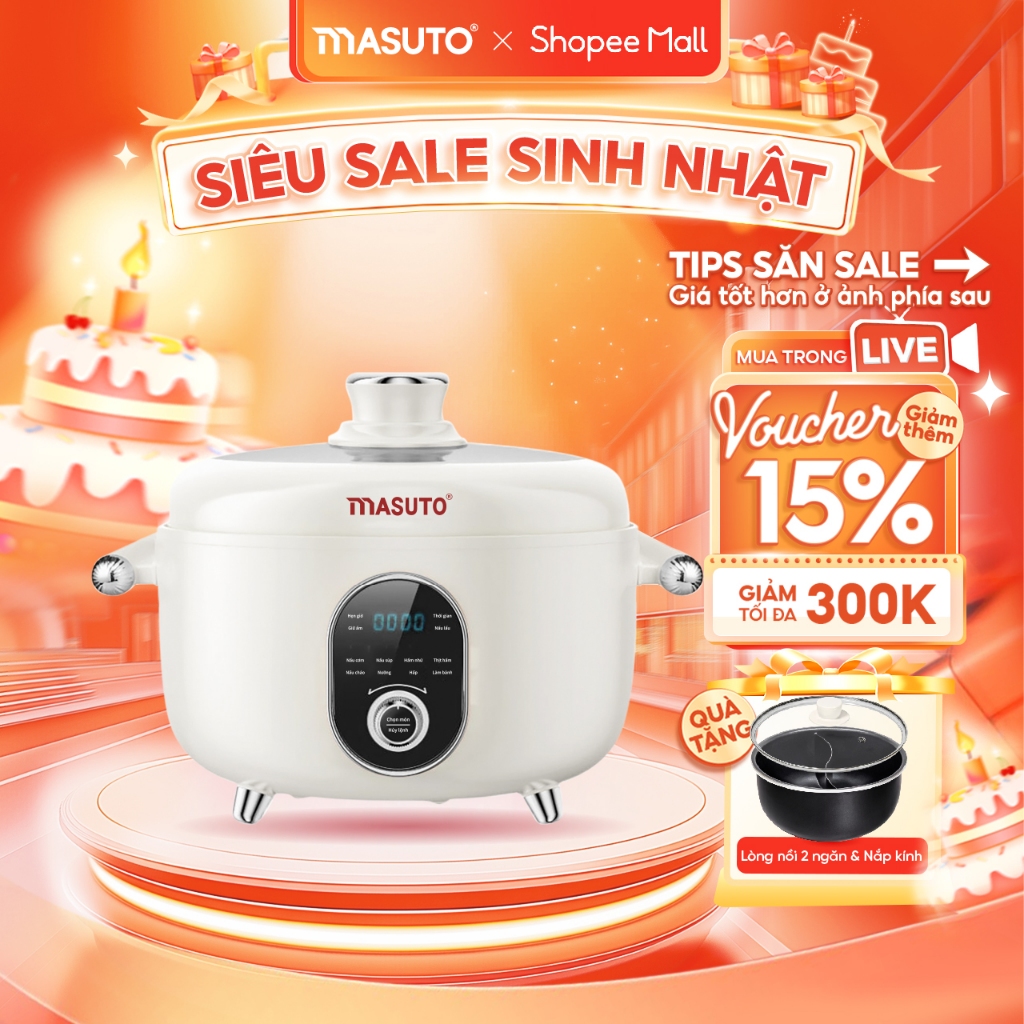 Nồi áp suất điện đa năng Masuto MS PC04 công suất 1300W lòng nồi 2 ngăn ...