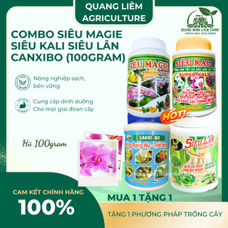 Combo phân bón lá Siêu Magie - Siêu Kali - Siêu Lân - Canxibo Cuốc Vàng (Hũ 100gram)