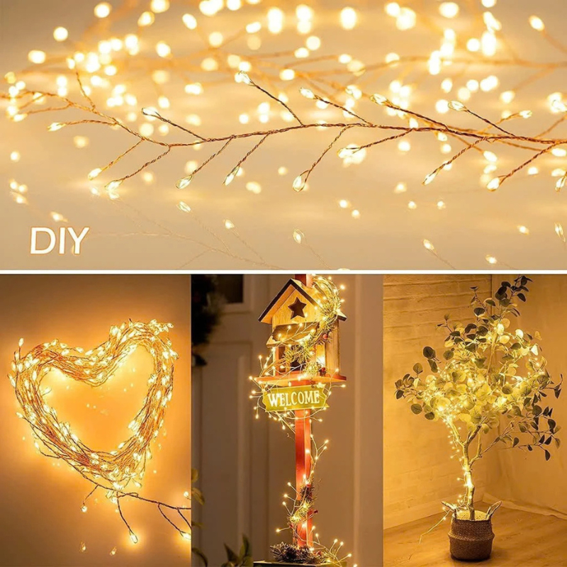 Dây đèn LED chớp rễ cây trang trí màu vàng ấm Đủ màu 5 mét có chớp