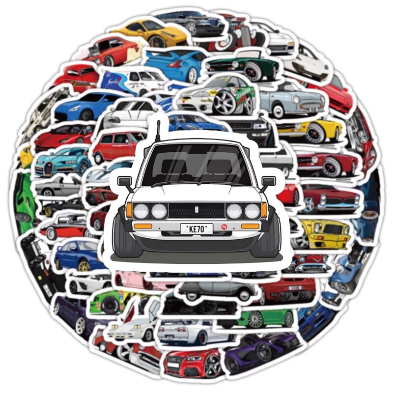 60 sticker siêu xe chống nước tốt trang trí dán mũ bảo hiểm xe đạp dụng cụ học tập